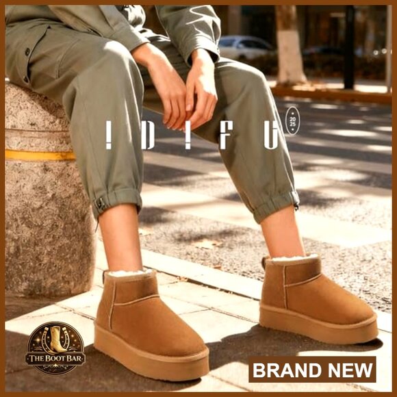 Platform Ankle Boots with Faux Fur Lining Slip On Winter Snow Boots - Picture 4 of 7